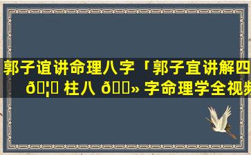 郭子谊讲命理八字「郭子宜讲解四 🦁 柱八 🌻 字命理学全视频」